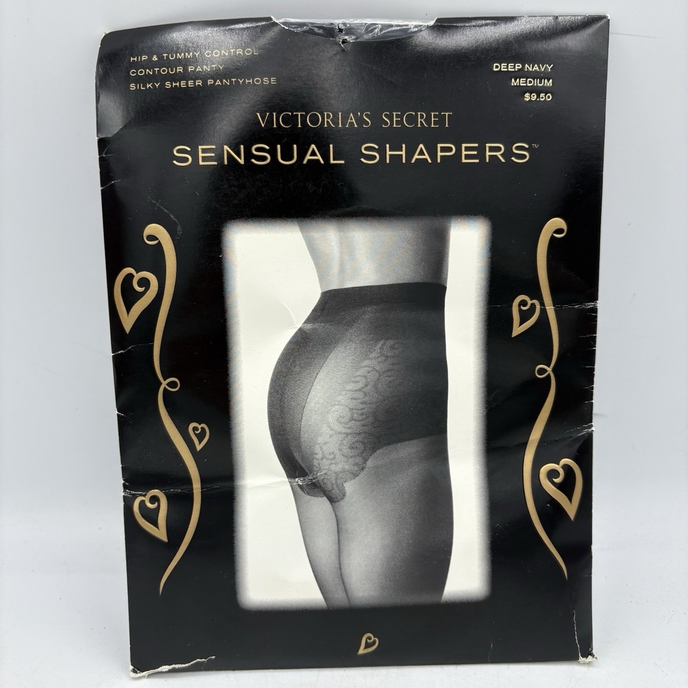 Victoria's Secret Pantyhose Size Med Silky Sheer Sensual Shapers Deep Navy Blue